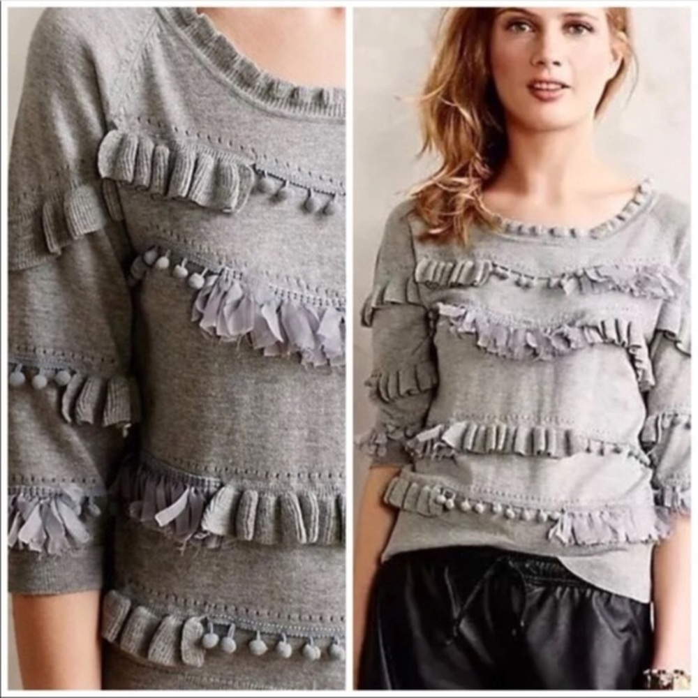 Anthropologie Knitted & Knotted Ruffle Sweater